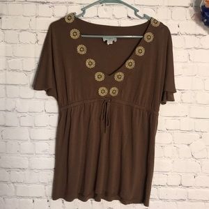 4/$20! LOFT Brown Blouse with Gold Accents